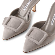 Maysale 70 light grey suede mules