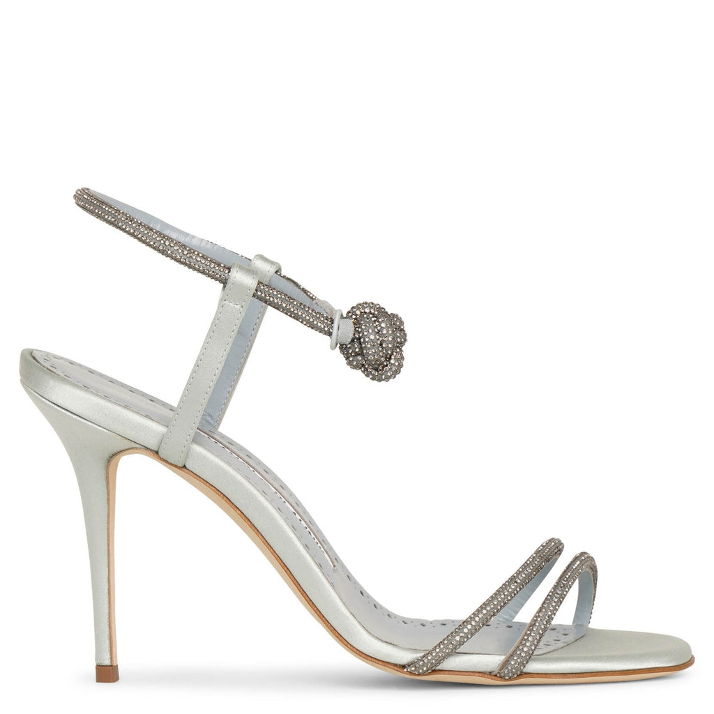 HANGISI GLITTER BRIDE | Silver Glitter Fabric Jewel Buckle Pumps | Manolo  Blahnik