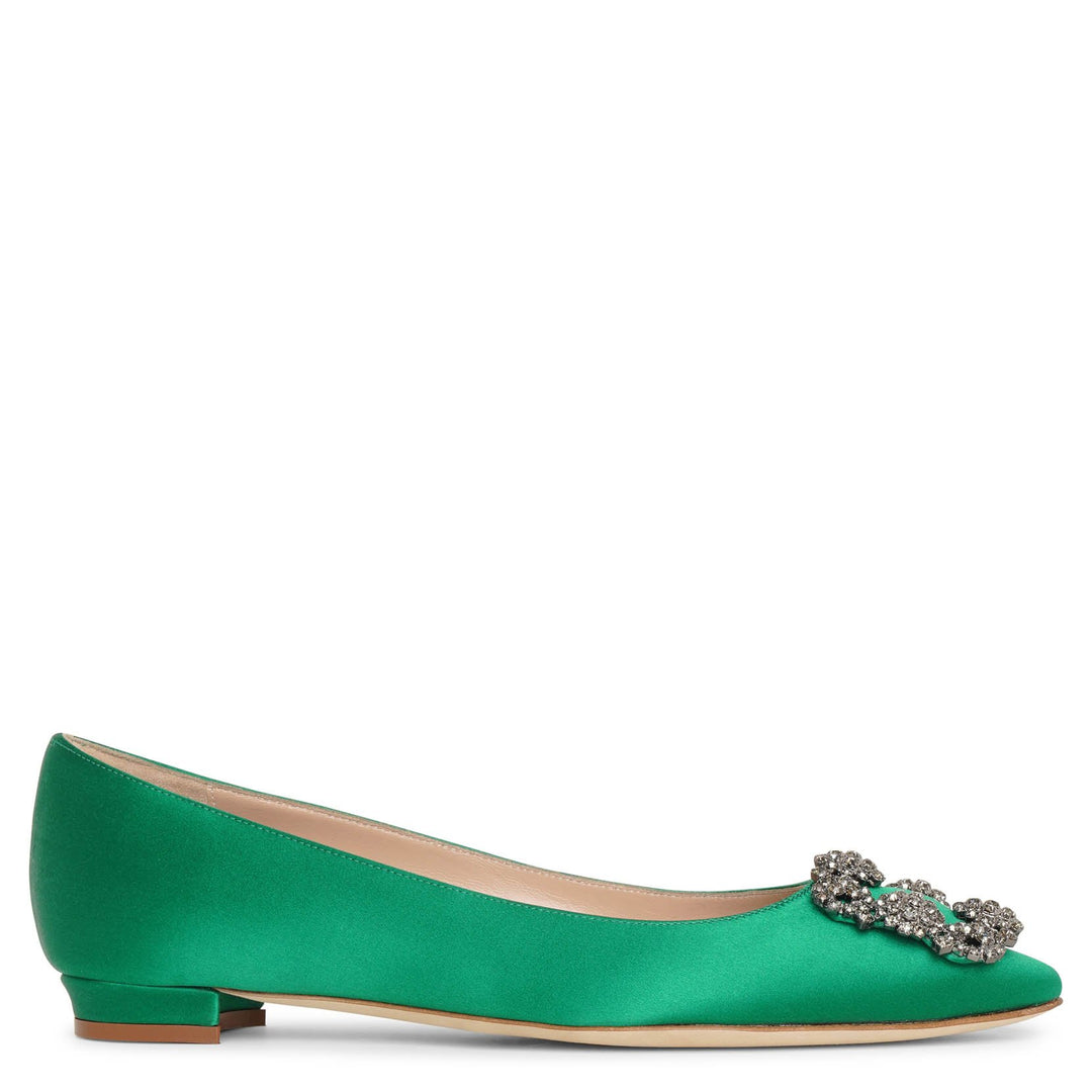 Manolo Blahnik | Hangisi flat emerald satin ballerinas
