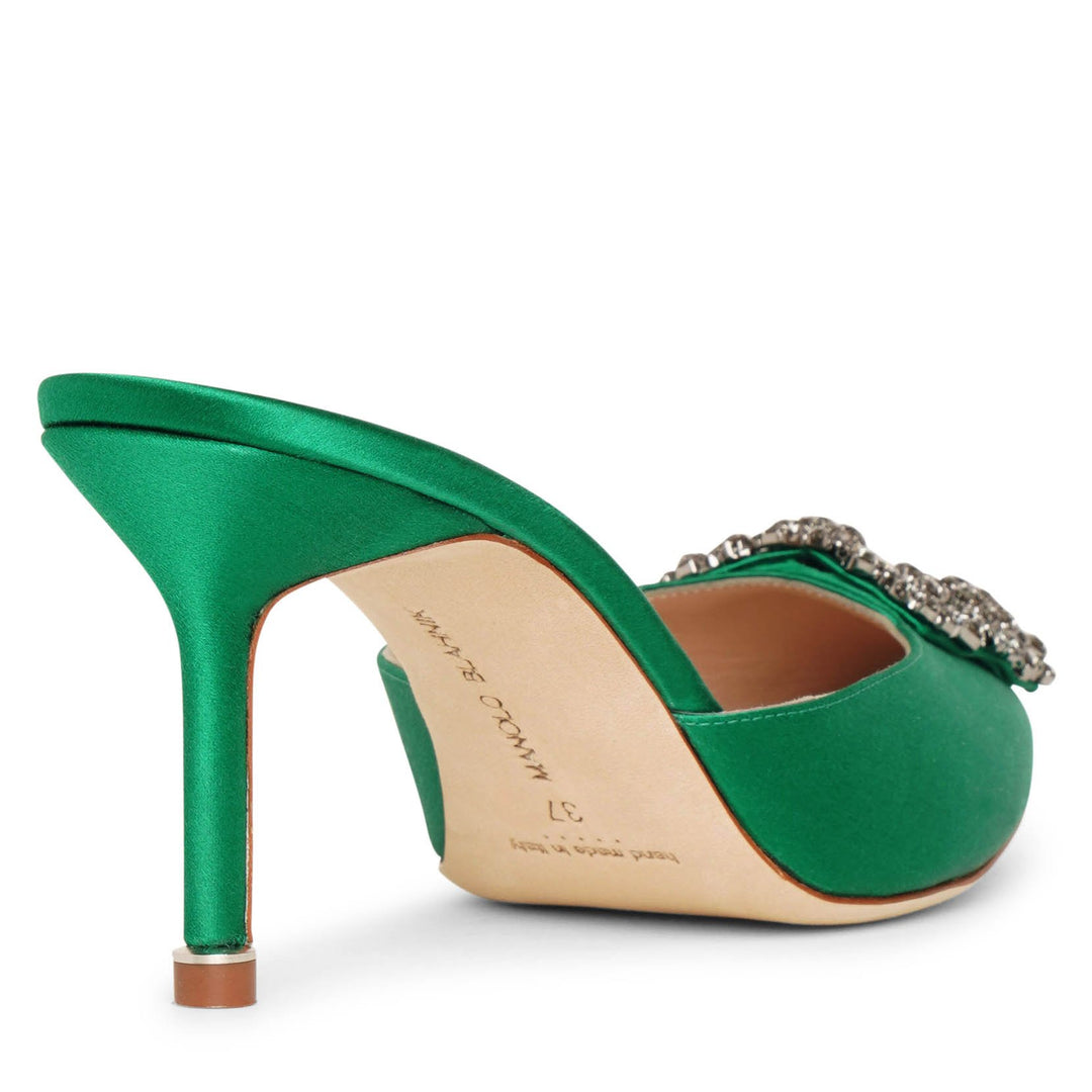 Manolo Blahnik | Hangisimu 70 emerald satin mules | Savannahs