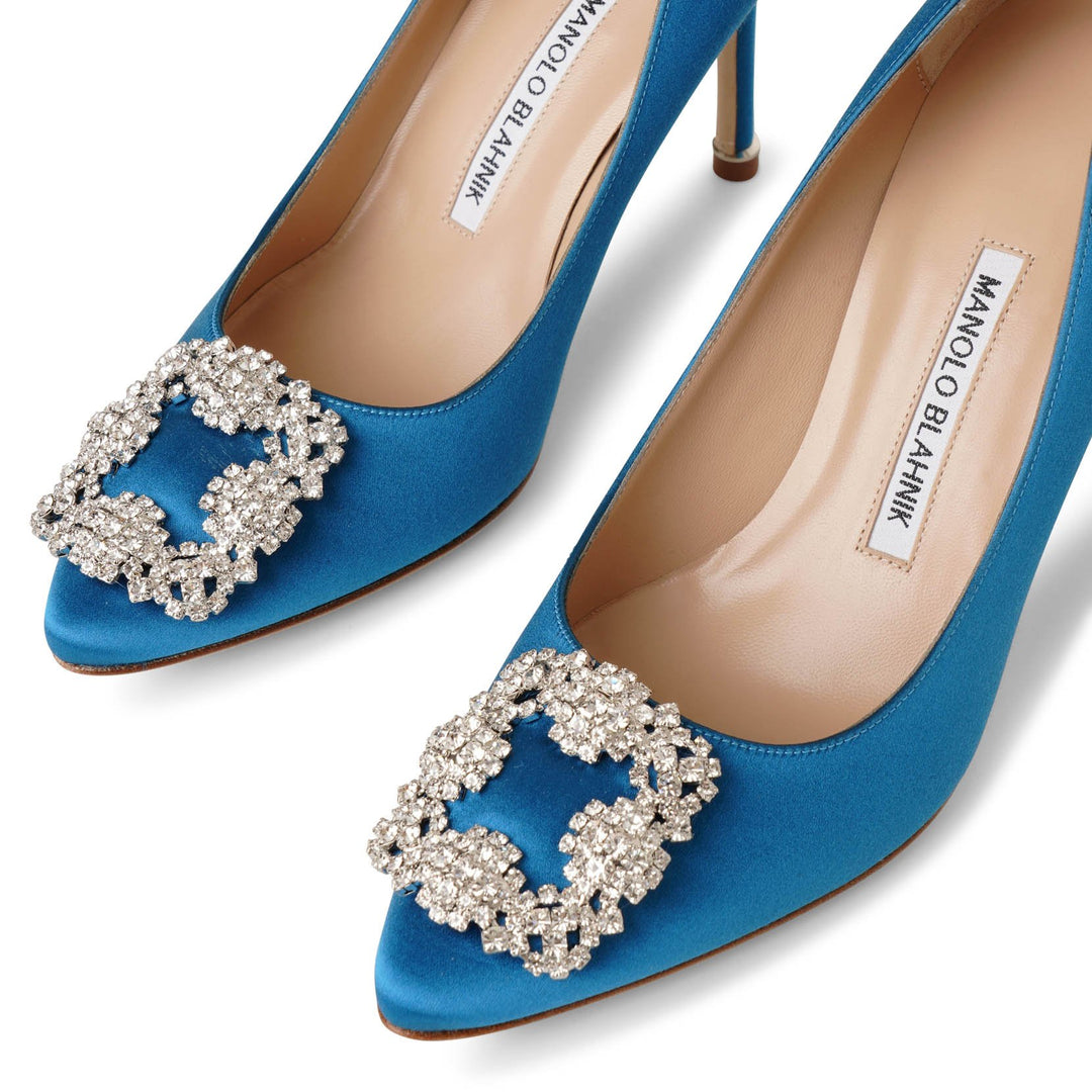 【Manolo Blahnik】Manolo Blahnik HANGISI HANGISI | Black Satin Jewel Buckle Pumps | Manolo Blahnik
