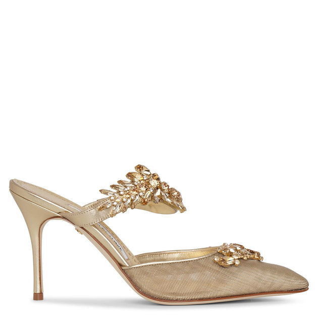 Manolo Blahnik | Lurum 90 gold mesh mules | Savannahs