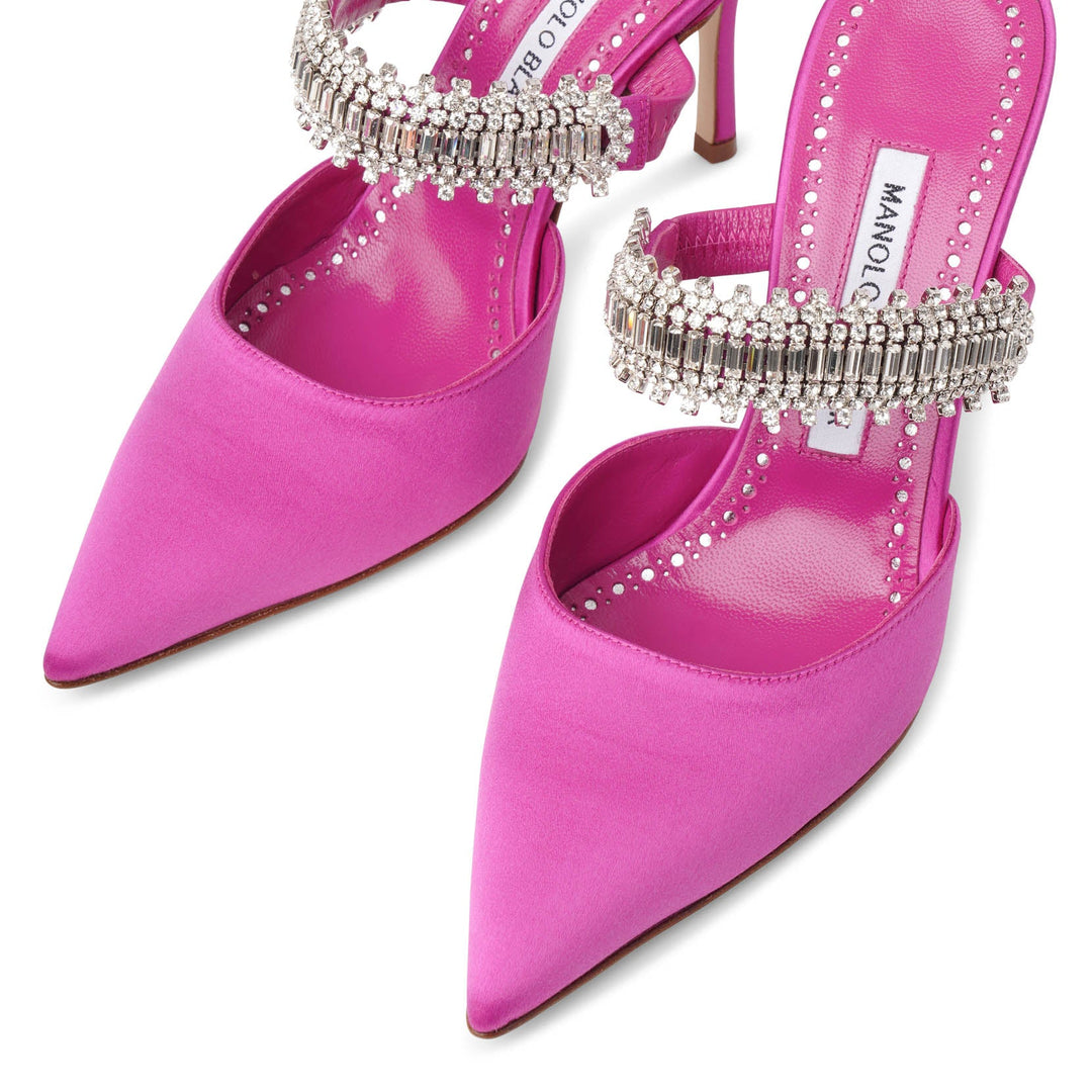 Manolo Blahnik | Lutara 90 fuxia satin mules | Savannahs