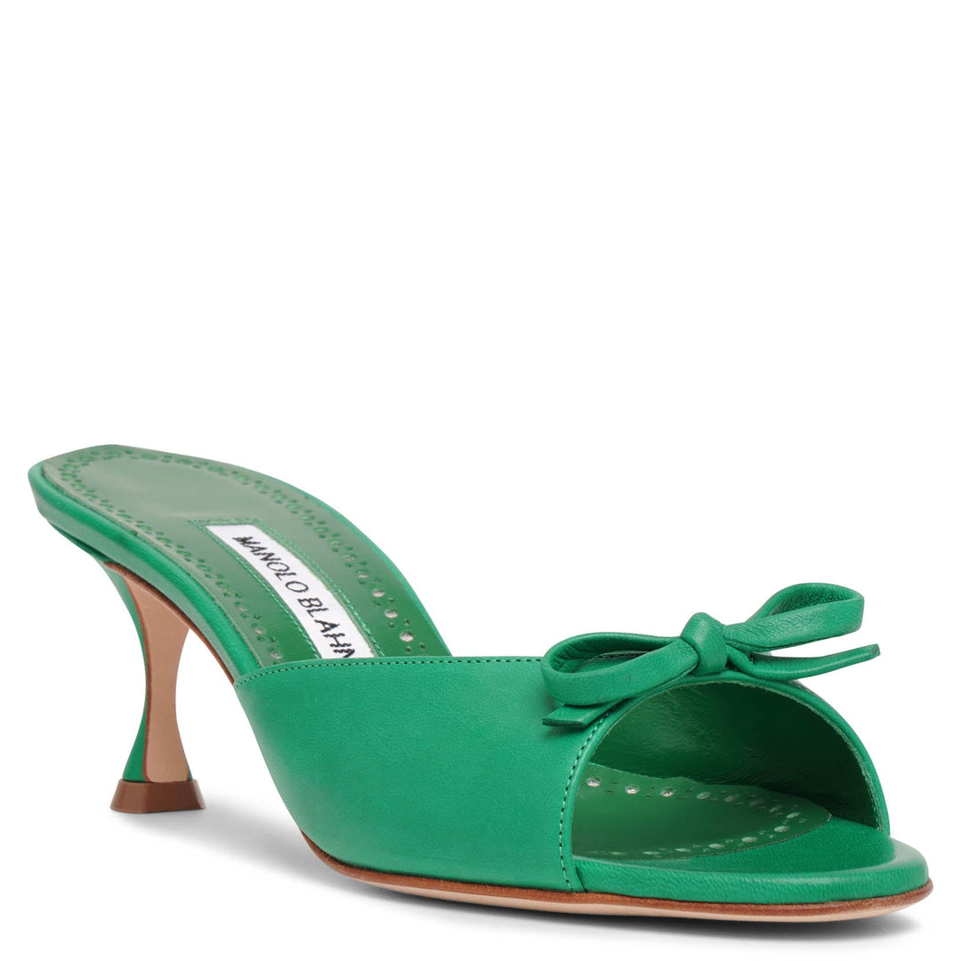 Manolo Blahnik | Pertinanu 50 green leather mules | Savannahs