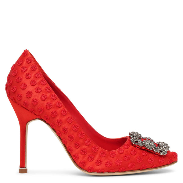 Manolo Blahnik | Hangisi 105 red pom poms satin pumps | Savannahs