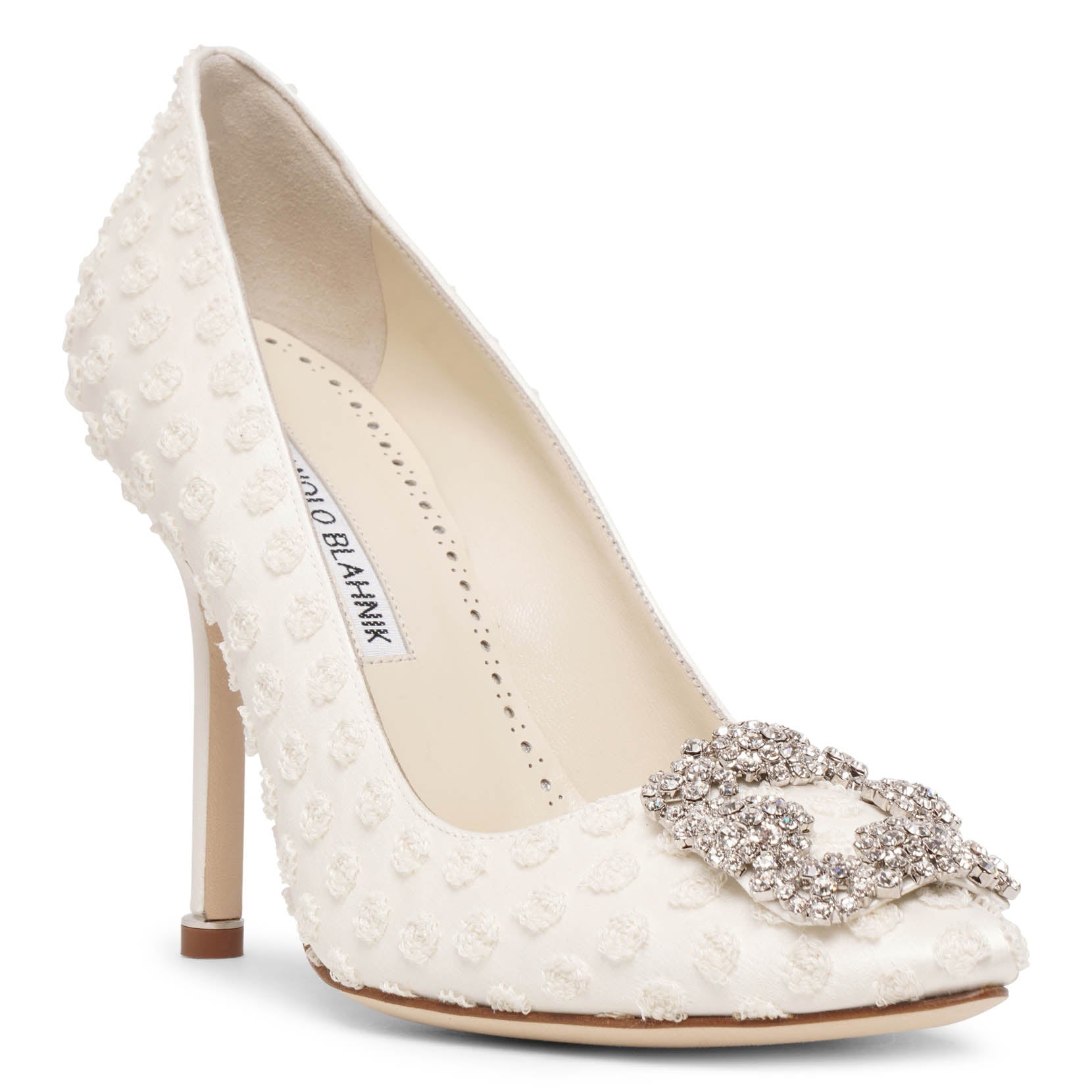 Manolo Blahnik | Hangisi 105 ivory pom poms satin pumps | Savannahs