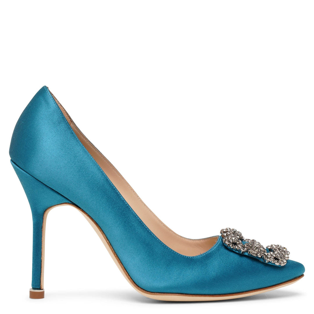 Manolo Blahnik | Hangisi 105 teal satin pumps | Savannahs