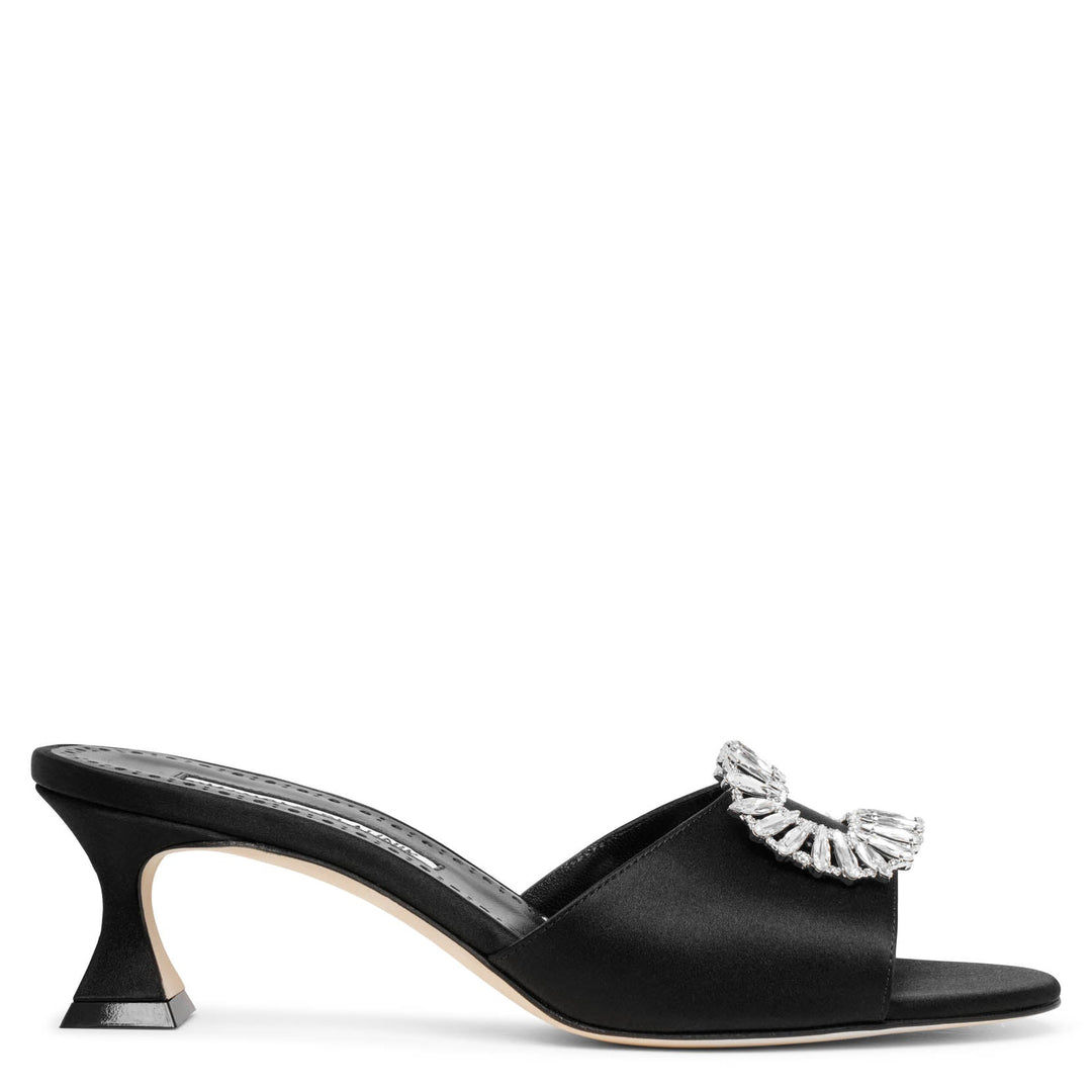 Manolo Blahnik | Laalita 50 black satin mules | Savannahs