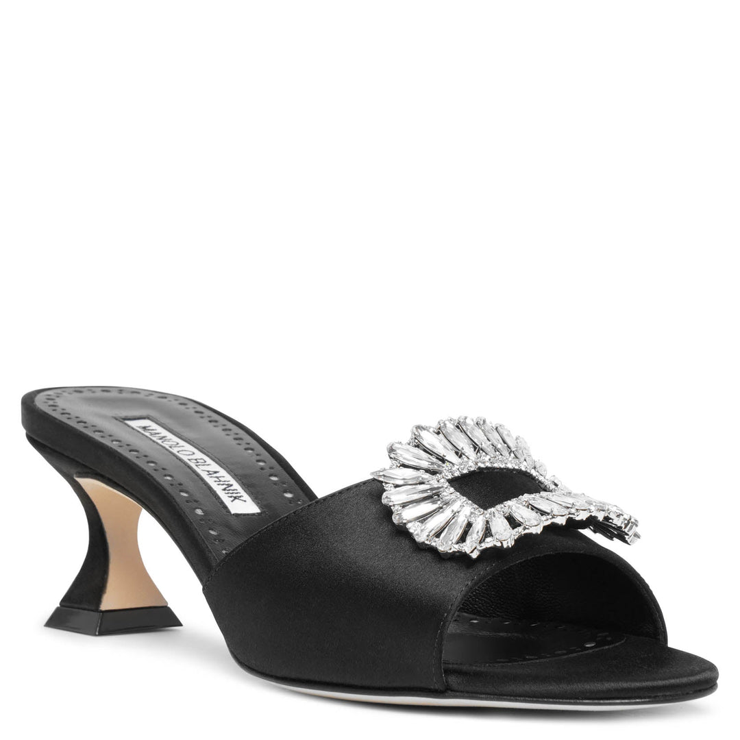 サンダル・ミュール MANOLO BLAHNIK Black Satin Clorette Mules MARTANEW | Black Satin Jewel Buckle Mules | Manolo Blahnik
