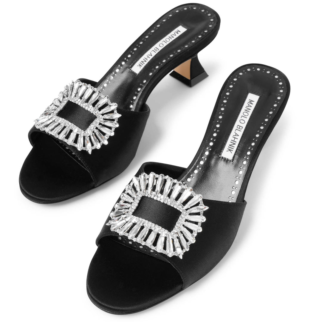 Manolo Blahnik | Laalita 50 black satin mules | Savannahs