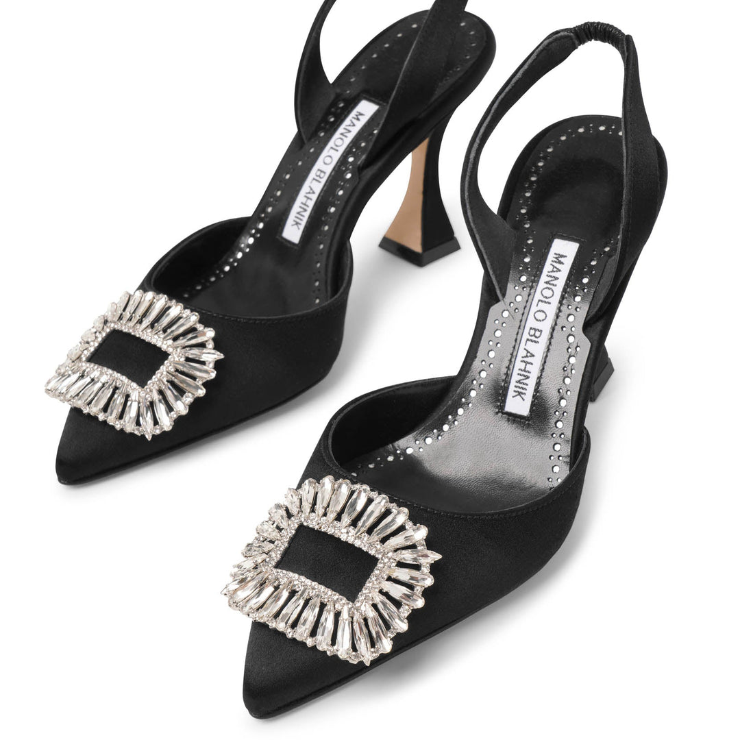 Manolo Blahnik | Prietasli 90 black satin slingback | Savannahs
