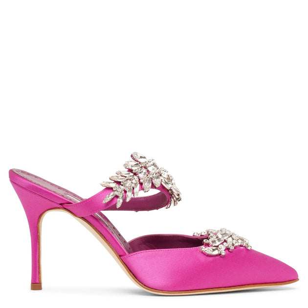 Manolo Blahnik | Lurum 90 pink satin mules | Savannahs