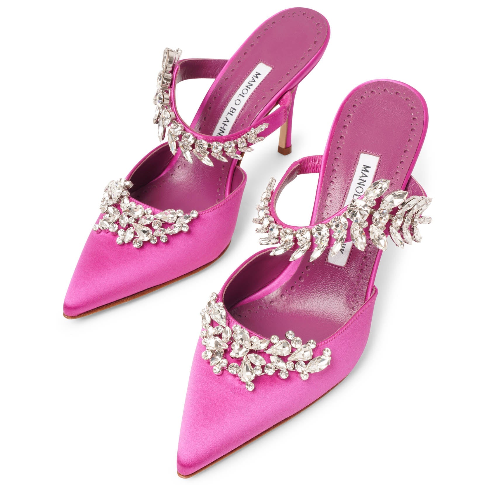 Manolo Blahnik | Lurum 90 pink satin mules | Savannahs