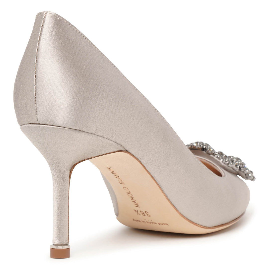 Manolo Blahnik | Hangisi 70 light grey satin pumps | Savannahs