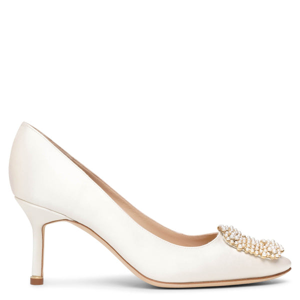 Manolo Blahnik | Hangisi 70 white satin pearl buckle pumps