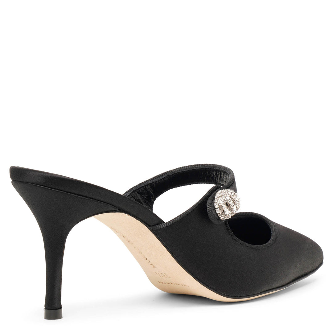 Manolo Blahnik | Camparimu jewel 70 black satin mules
