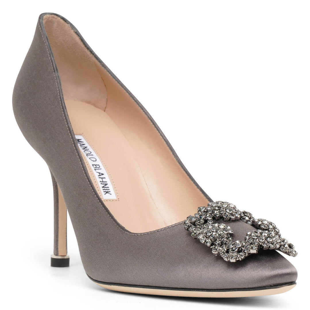 Manolo Blahnik | Hangisi 90 dark grey satin pumps | Savannahs