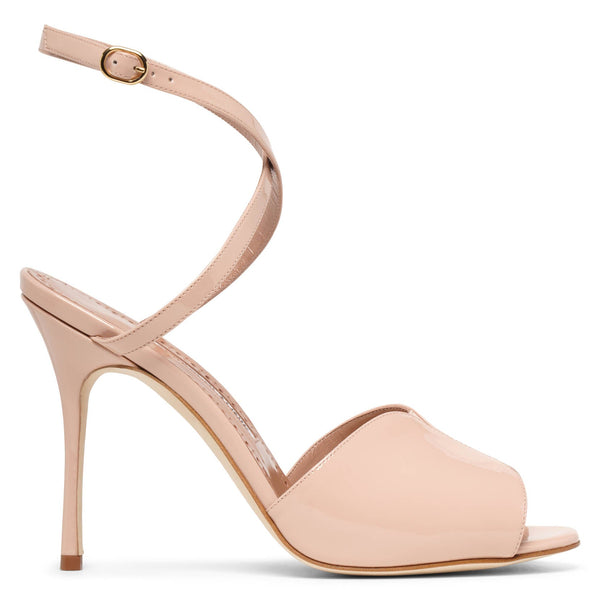 Manolo Blahnik | Hourani-105-patent-nude-sandals | Savannahs