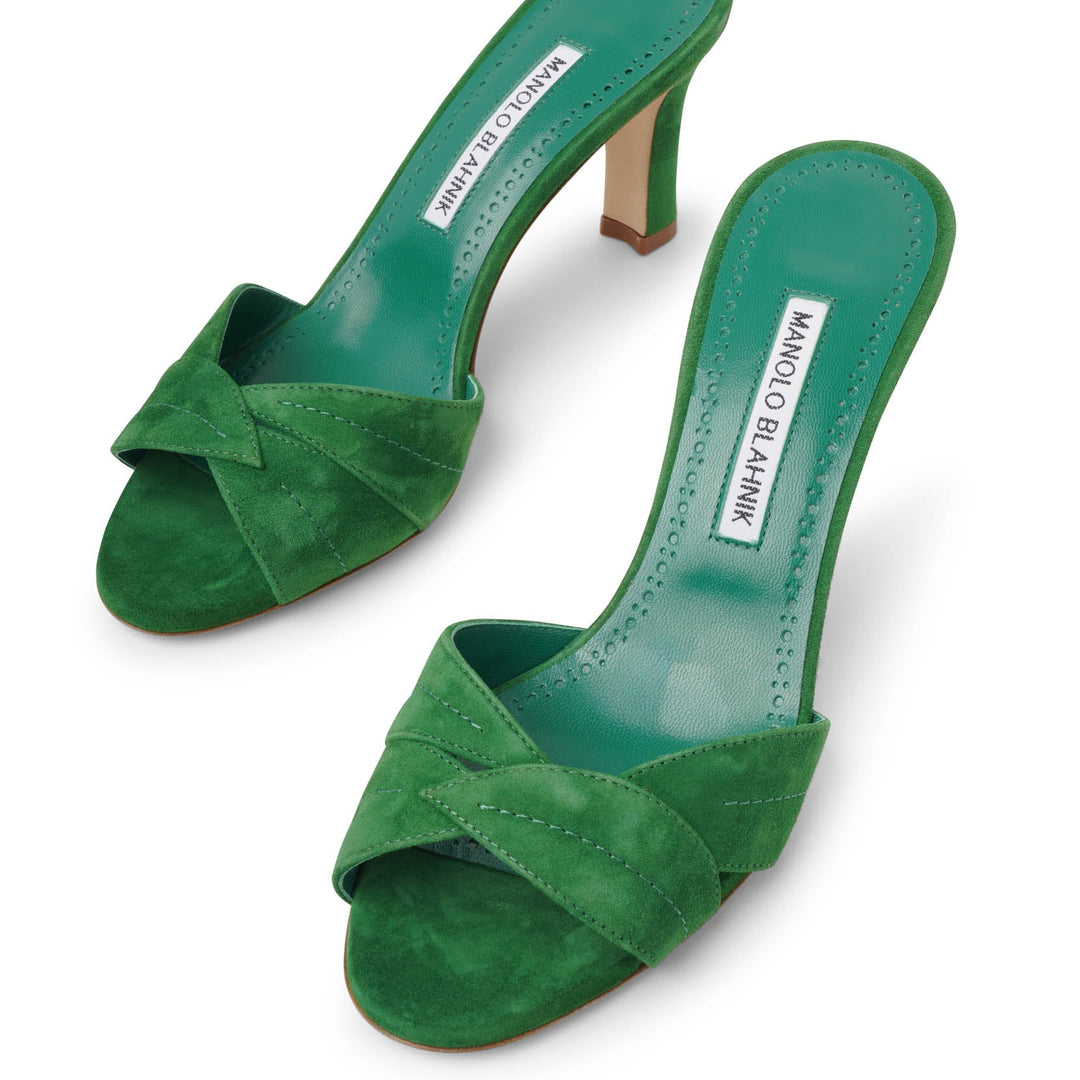 Manolo Blahnik | Siemu 70 green suede mules | Savannahs