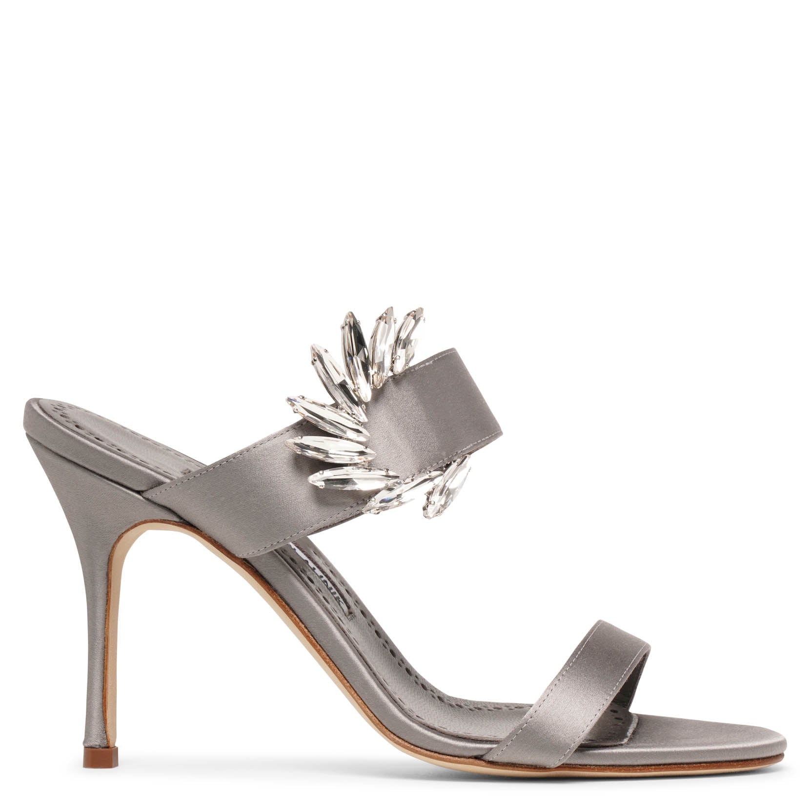Manolo Blahnik グレー ハイヒール 美品 23cm Manolo Blahnik Gibsli Bridal Mone 70MM Embellished Slingback