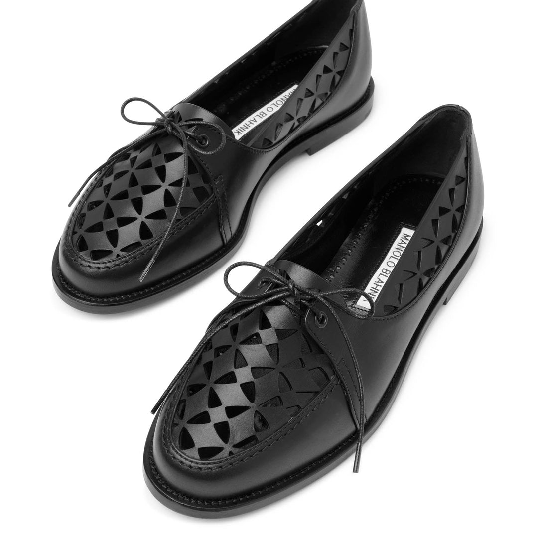 Manolo Blahnik | Delirium black laser cut leather loafer