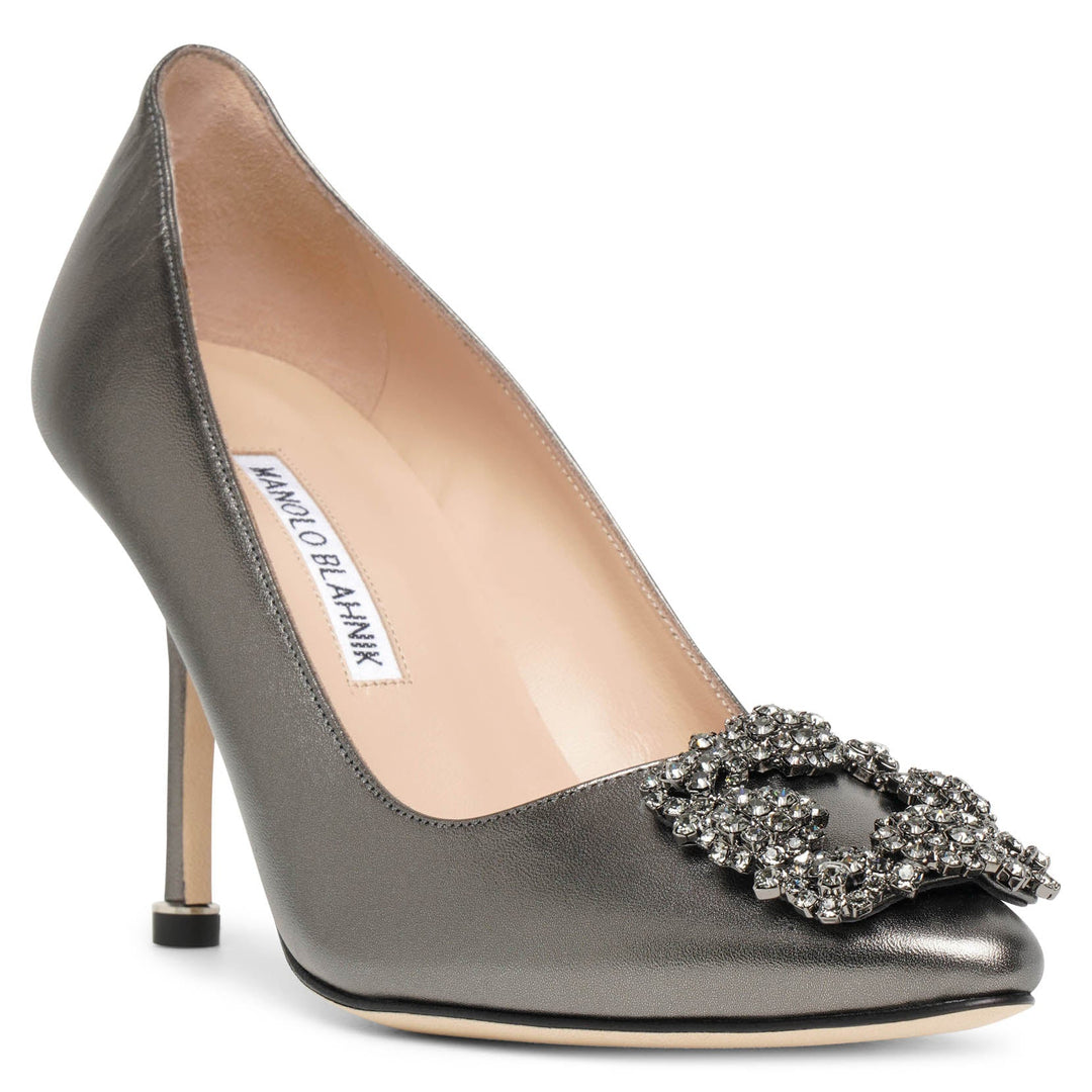 Manolo Blahnik | Hangisi 90 dark grey metallic nappa pumps | Savannahs