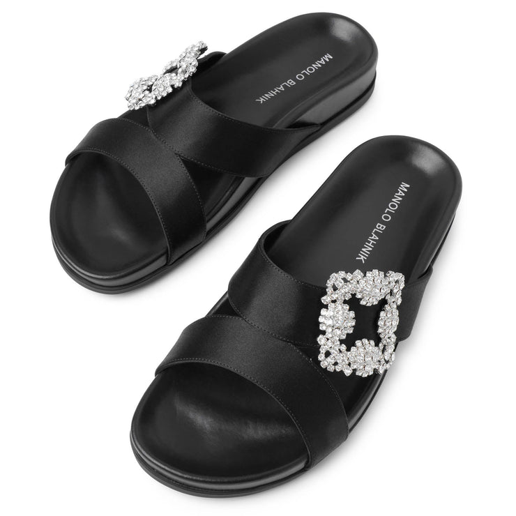 Manolo Blahnik | Chilanghi black satin flat sandals | Savannahs