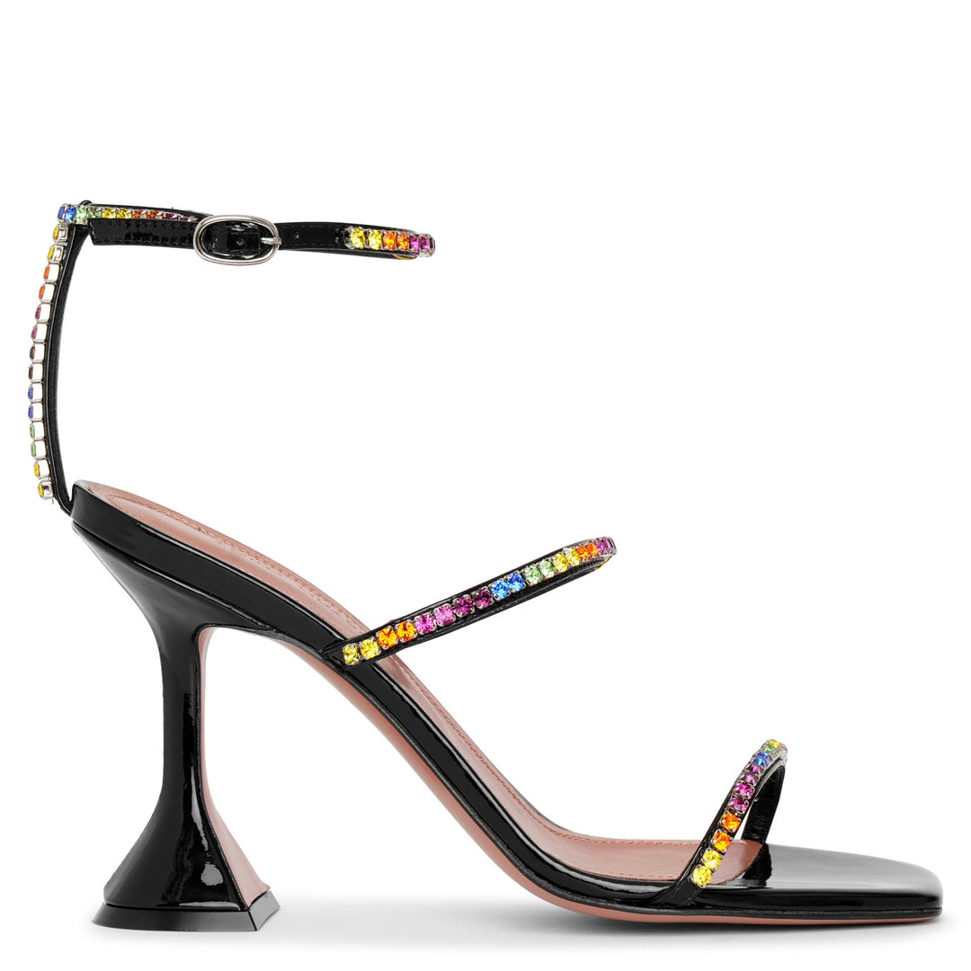 サンダル・ミュール AMINA MUADDI GILDASANDALSATIN Sandals Black Amina Muaddi - Gilda Jet Black Crystal Strap Leather Sandal
