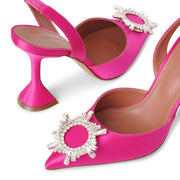Begum sling crystal embellished pink satin pumps