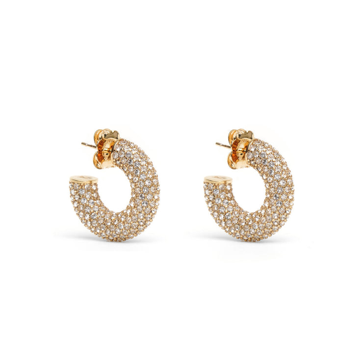 Cameron hoop mini white and gold crystal earrings