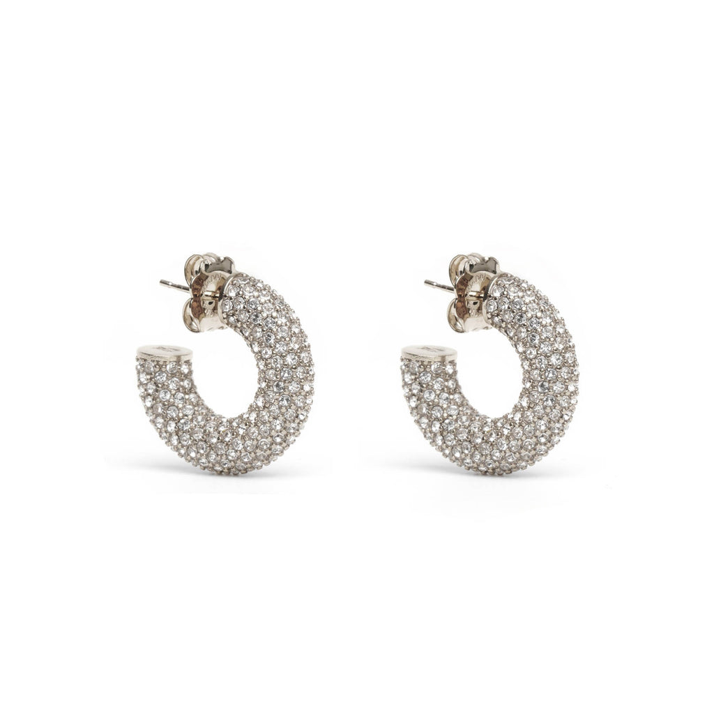 ピアス AMINA MUADDI Earring (CAMERONHOOPMINI SUN) Cameron Hoop Mini White Crystals With Silver Base