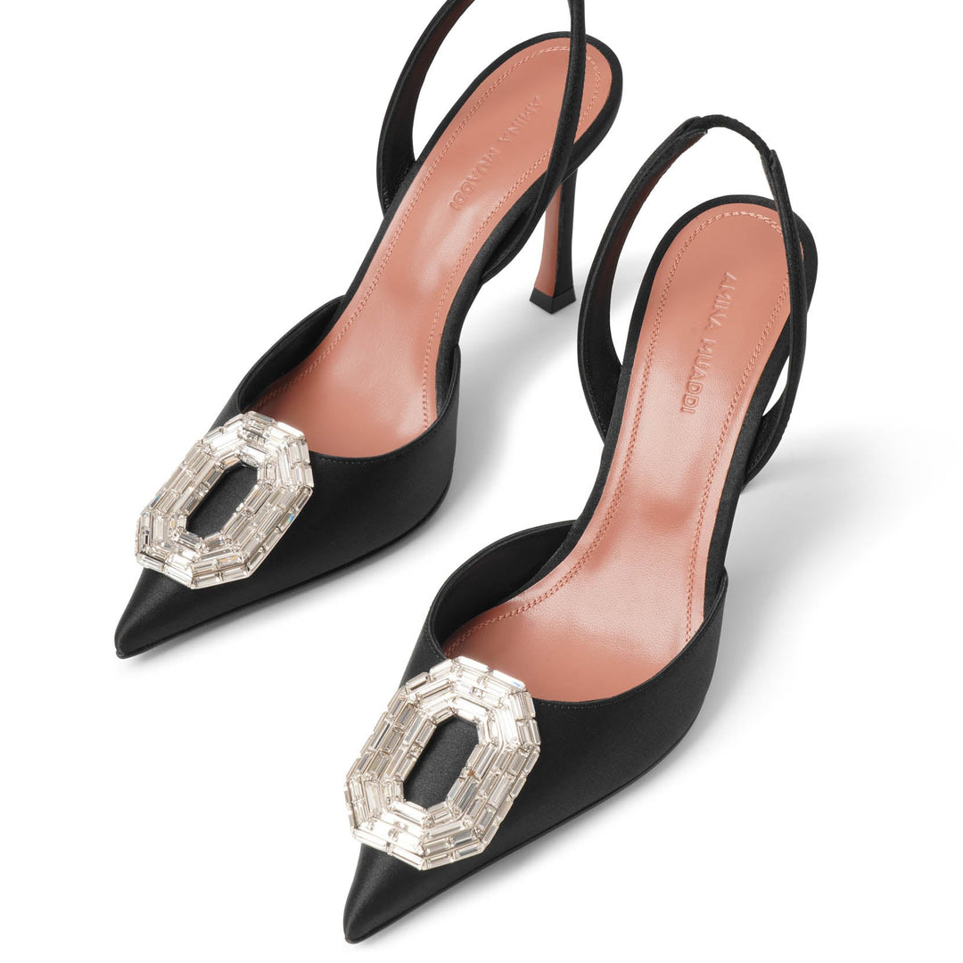 【関税込み】Amina Muaddi ブラック Camelia 90 パンプス Camelia 90 satin slingback pumps in black - Amina Muaddi