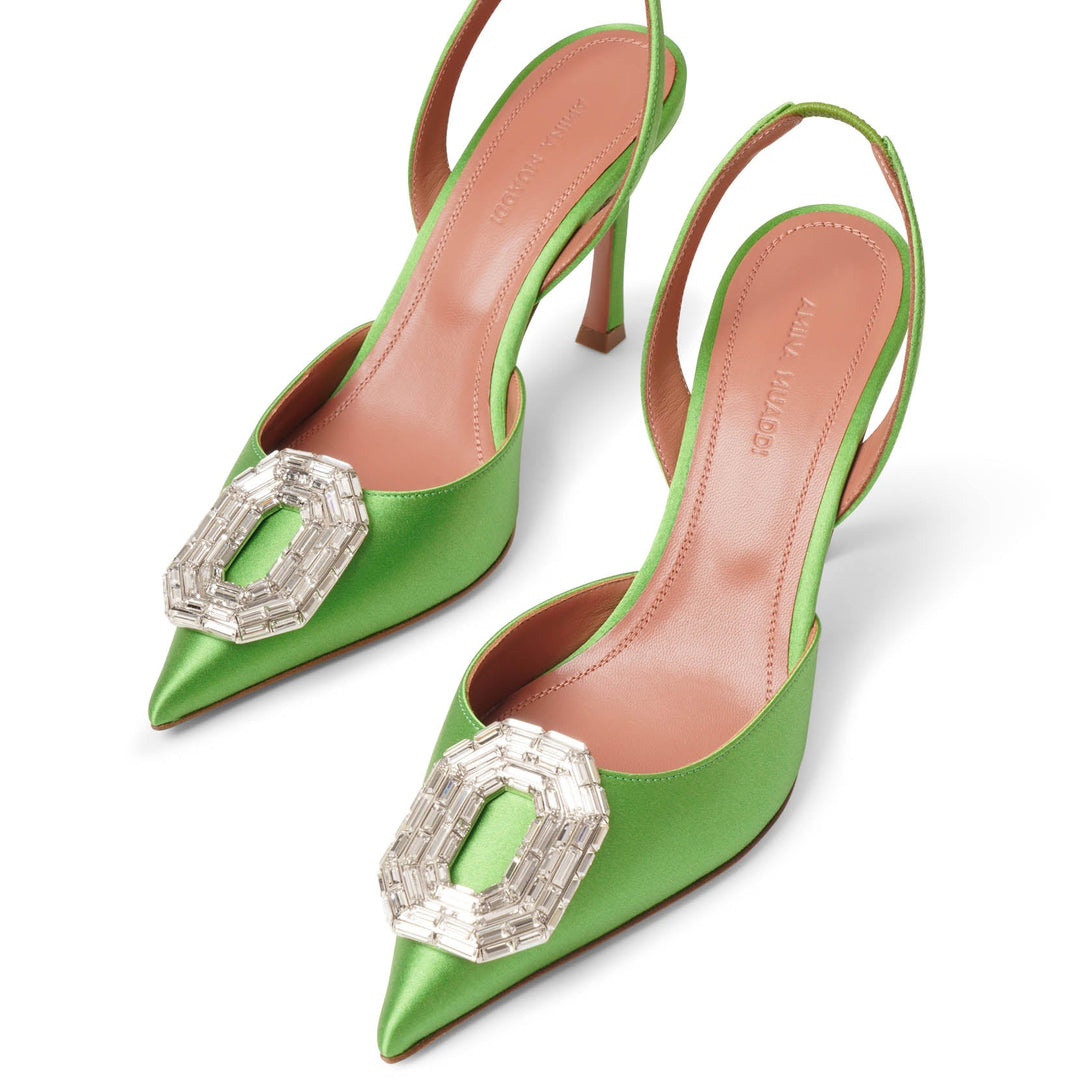 パンプス AMINA MUADDI SHOES (CAMELIASLING90 ELEBLUWHT) Amina Muaddi | Camelia sling 90 light green satin pumps