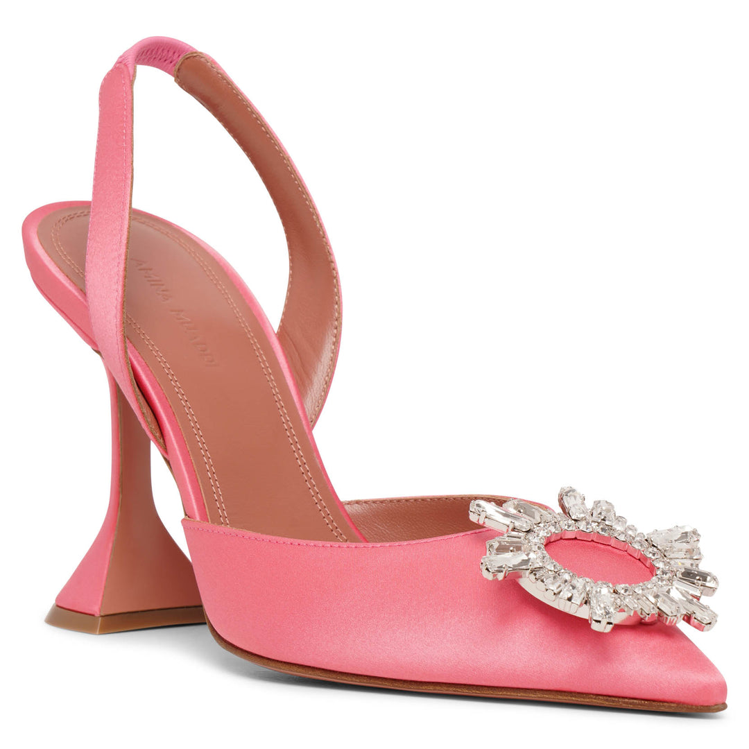 Amina Muaddi Begum sling crystal embellished pink satin pumps Savannahs