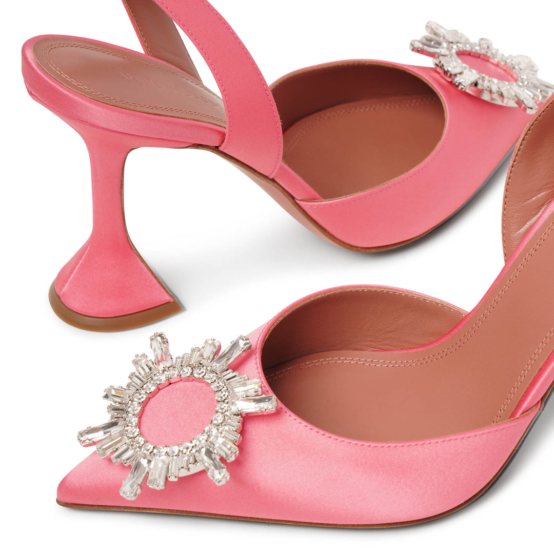 Amina Muaddi | Begum sling crystal embellished pink satin