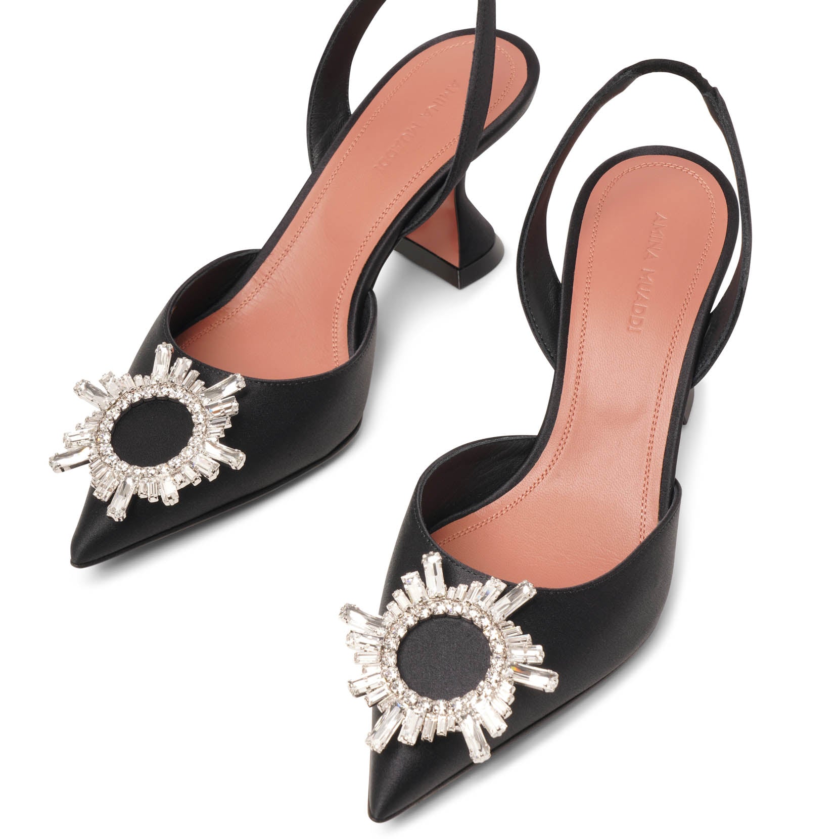 Begum sling 70 crystal embellished black satin pumps