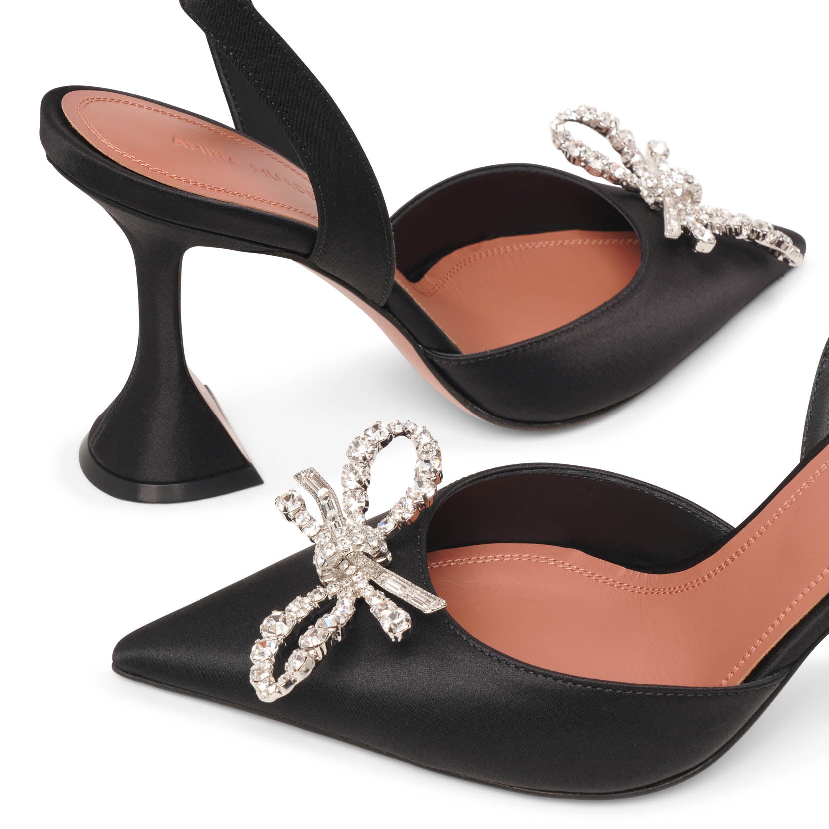 Rosie sling embellished black satin pumps