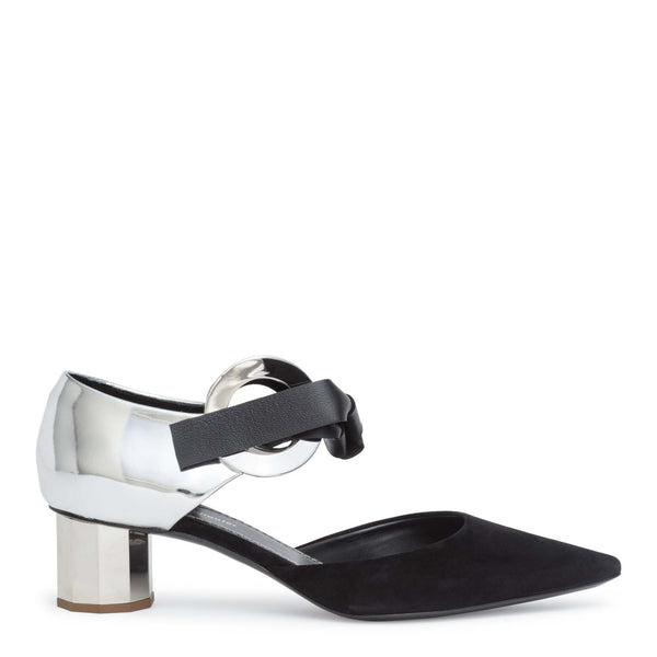 Proenza Schouler Suede and mirror leather 40 grommet pumps