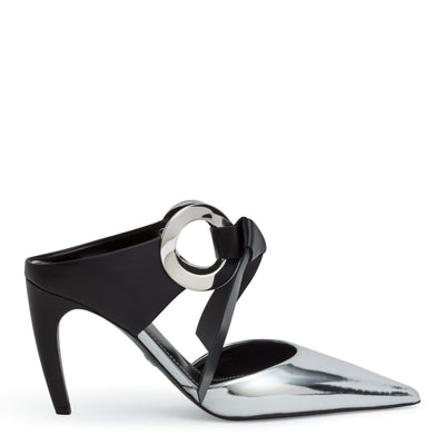 Silver mirror leather 90 grommet mules