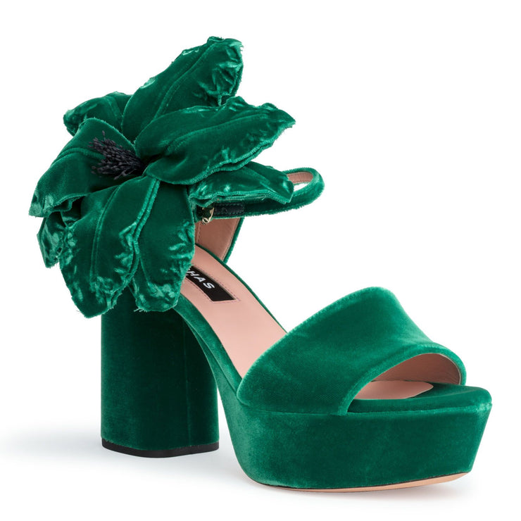 Velvet plateau green flower sandals