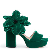 Velvet plateau green flower sandals