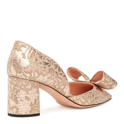 Pointy brocade bow pumps