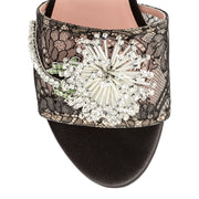 Black lace crystal embellished flat sandals