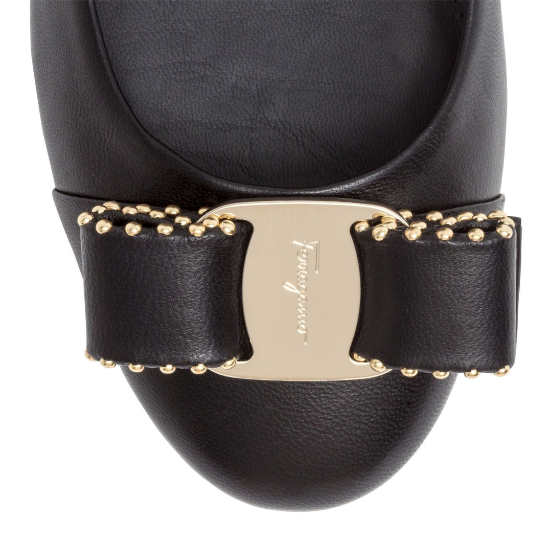 Ferragamo | Varina 10 black gold stud flats | Savannahs