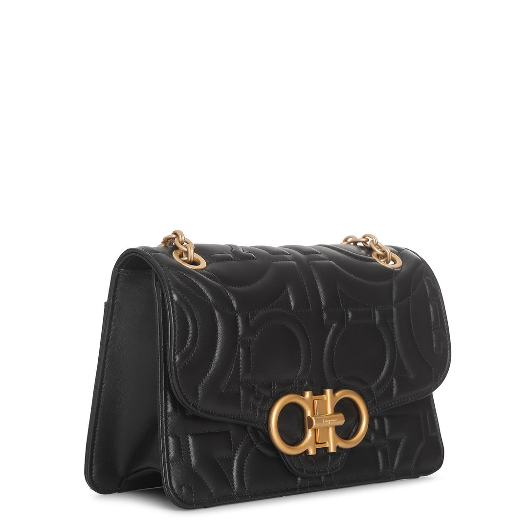 Ferragamo | Gancino Quilting black leather shoulder bag