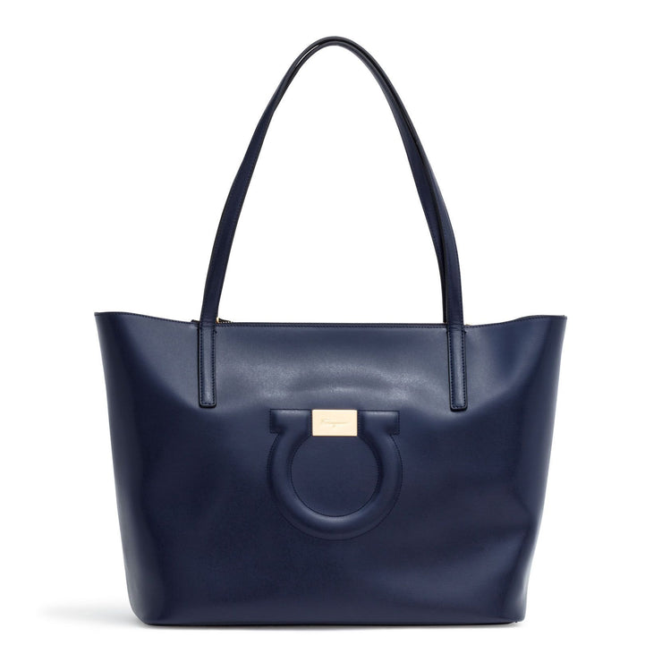Gancio City Dark Blue Leather Tote Bag