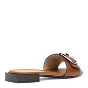 Solar tan calf leather slide sandals