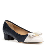 Vara quilted navy leather off white jasmine patent pumps