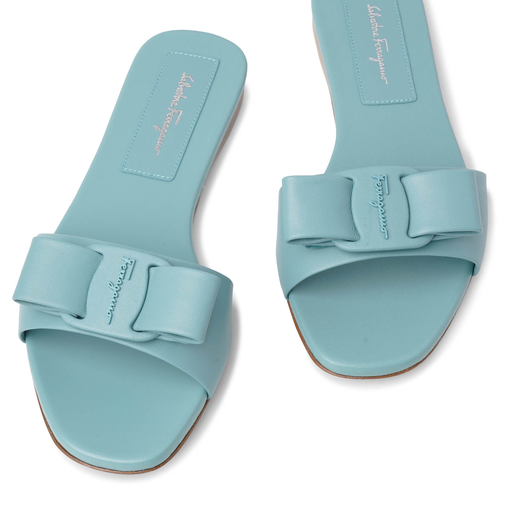 Vicky turquoise leather slides