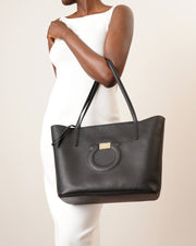 City black leather tote bag